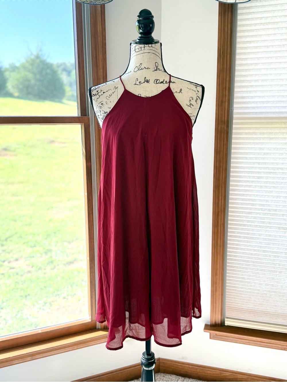 Sleeveless Sparkling Halter Swing Dress - Wine